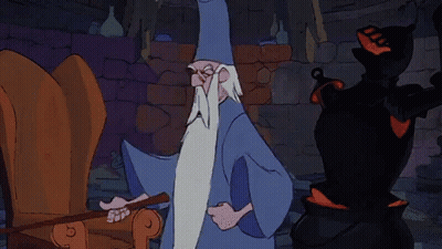 A Cartoon Of A Wizard Standing In Front Of A Black Monster That Says " Browse To Bur Muda " GIF