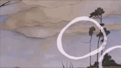 A Cartoon Of A Wizard Standing Next To A Tree Holding A Staff GIF