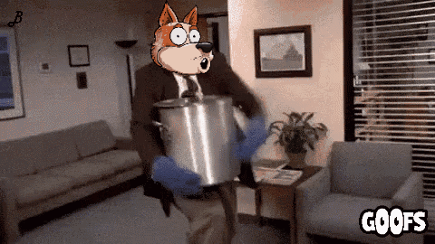 A Cartoon Of A Wolf Carrying A Pot With The Word Goofs On The Bottom Right GIF