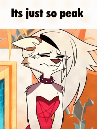 A Cartoon Of A Wolf In A Red Dress With The Words Its Just So Peak GIF