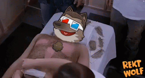 A Cartoon Of A Wolf Wearing 3D Glasses Laying On A Table GIF