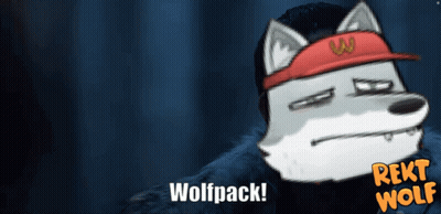 A Cartoon Of A Wolf Wearing A Red Hat With The Word Wolfpack Below It GIF
