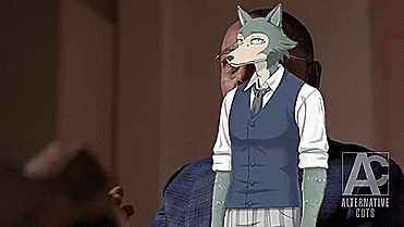 A Cartoon Of A Wolf Wearing A Suit And Tie With An A On The Bottom GIF