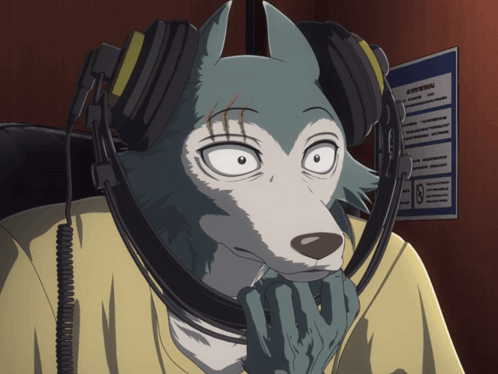 A Cartoon Of A Wolf Wearing Headphones With A Sign Behind Him That Says Emergency GIF