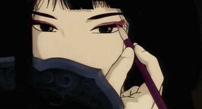 A Cartoon Of A Woman Applying Eye Shadow With A Brush . GIF