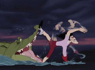 A Cartoon Of A Woman Being Attacked By An Alligator GIF
