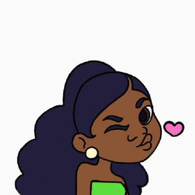 A Cartoon Of A Woman Blowing A Kiss With A Pink Heart Above Her Head GIF