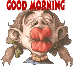 A Cartoon Of A Woman Blowing A Kiss With The Words " Good Morning " On The Bottom Sticker