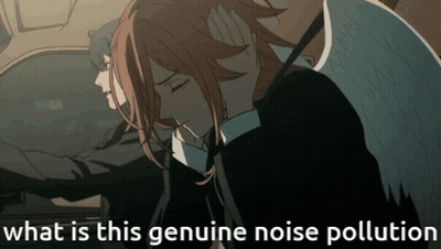 A Cartoon Of A Woman Covering Her Ears With The Words " What Is This Genuine Noise Pollution " Below Her GIF
