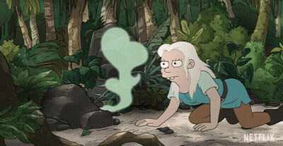 A Cartoon Of A Woman Crawling In The Woods With A Netflix Logo In The Corner GIF