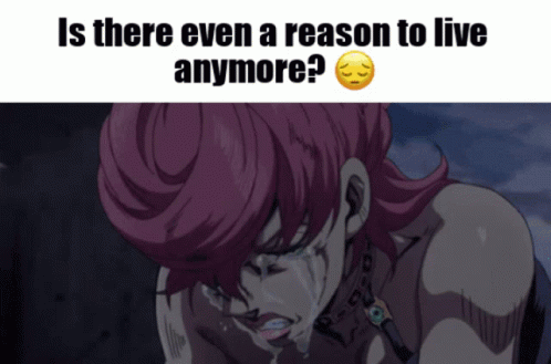 A Cartoon Of A Woman Crying With The Words " Is There Even A Reason To Live Anymore " GIF