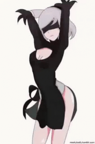 A Cartoon Of A Woman Dancing In A Black Dress . GIF