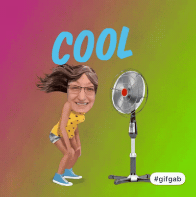 A Cartoon Of A Woman Dancing In Front Of A Fan With The Word Cool Above Her GIF