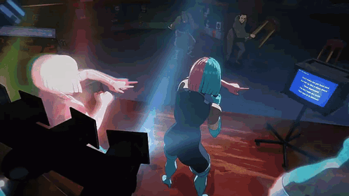A Cartoon Of A Woman Dancing In Front Of A Screen That Says ' I 'M Not A Robot ' On It GIF