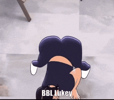 A Cartoon Of A Woman Doing A Handstand With The Name Bbl Lukey Written On The Bottom GIF