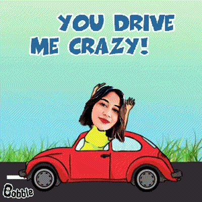 A Cartoon Of A Woman Driving A Red Car With The Words You Drive Me Crazy GIF