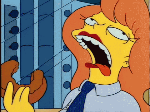 A Cartoon Of A Woman Eating A Donut With Her Tongue Out GIF