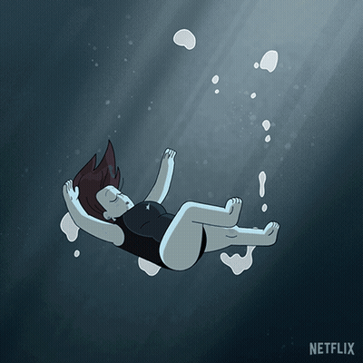a cartoon of a woman floating in the water with a netflix logo below her