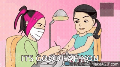 A Cartoon Of A Woman Getting Her Nails Painted By A Nail Technician . GIF