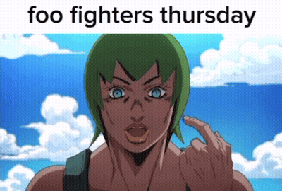A Cartoon Of A Woman Giving The Middle Finger With The Words Foo Fighters Thursday GIF