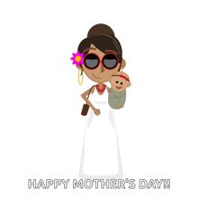 A Cartoon Of A Woman Holding A Baby With The Words Happy Mother 'S Day Written On The Bottom GIF