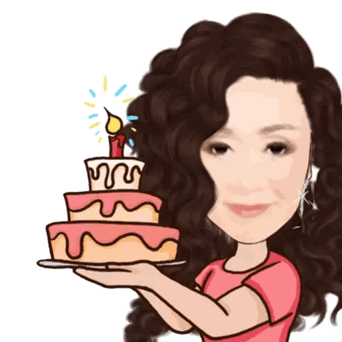 A Cartoon Of A Woman Holding A Cake With A Candle On It Sticker