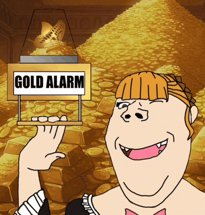 A Cartoon Of A Woman Holding A Gold Alarm GIF