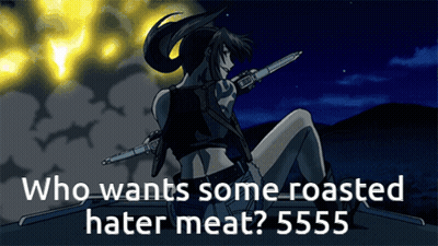 A Cartoon Of A Woman Holding A Gun With The Caption Who Wants Some Roasted Hater Meat GIF