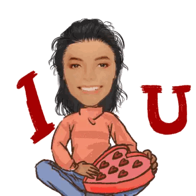 A Cartoon Of A Woman Holding A Heart With The Words I Love You Behind Her Sticker