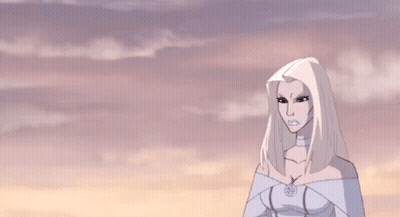 A Cartoon Of A Woman Holding A Lightning Bolt In Her Hand . GIF