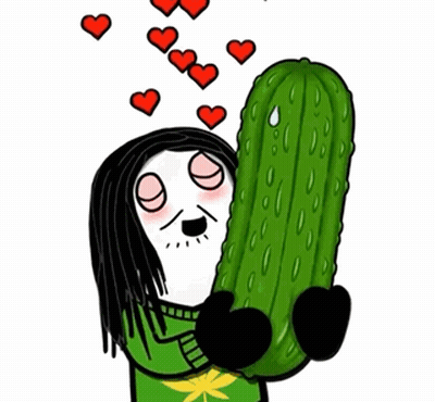 A Cartoon Of A Woman Holding A Pickle With Hearts Coming Out Of Her Eyes GIF