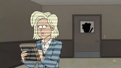 A Cartoon Of A Woman Holding A Picture With Cn On The Bottom Left GIF