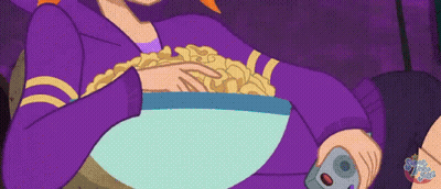 A Cartoon Of A Woman Holding A Remote And A Bowl Of Popcorn GIF