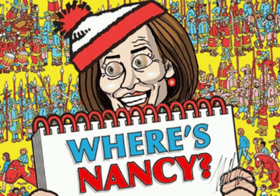 A Cartoon Of A Woman Holding A Sign That Says Where 'S Nancy . GIF