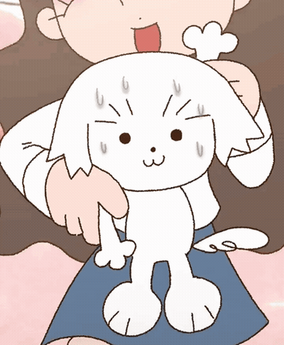 A Cartoon Of A Woman Holding A White Dog GIF