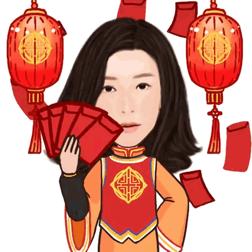 A Cartoon Of A Woman Holding Red Envelopes Sticker
