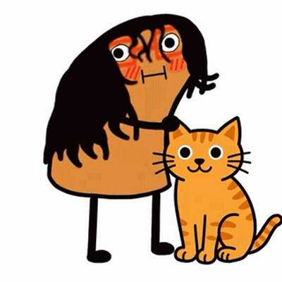 A Cartoon Of A Woman Hugging A Cat GIF