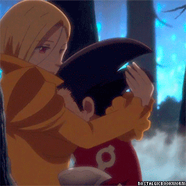 A Cartoon Of A Woman Hugging A Child With The Number 8 On His Shirt GIF