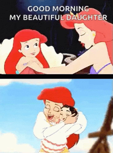A Cartoon Of A Woman Hugging A Little Girl And The Words `` Good Morning My Beautiful Daughter '' . GIF