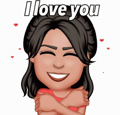 A Cartoon Of A Woman Hugging Herself With The Words I Love You Behind Her GIF