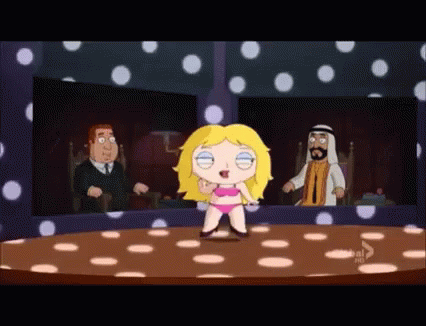 A Cartoon Of A Woman In A Bikini Dancing On Stage GIF