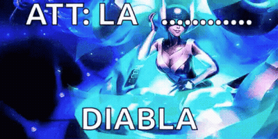 A Cartoon Of A Woman In A Blue Dress With The Words Att La Diabla Written Below Her GIF