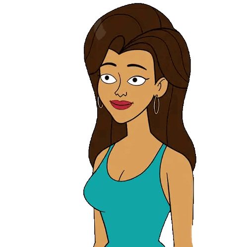A Cartoon Of A Woman In A Blue Tank Top Waving Her Hand Sticker