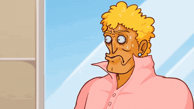 A Cartoon Of A Woman In A Pink Shirt With A Surprised Look On Her Face GIF