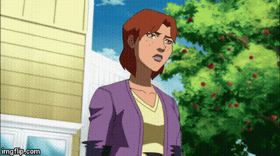 A Cartoon Of A Woman In A Purple Jacket Standing In Front Of A Tree GIF