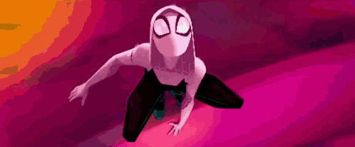 A Cartoon Of A Woman In A Spiderman Costume GIF
