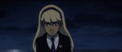 A Cartoon Of A Woman In A Suit And Tie With Her Hair Blowing GIF