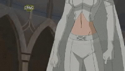 A Cartoon Of A Woman In A White Costume With A Cbs Logo In The Background GIF