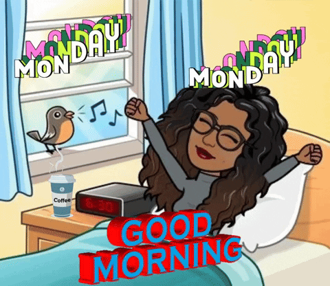 A Cartoon Of A Woman In Bed With A Cup Of Coffee GIF
