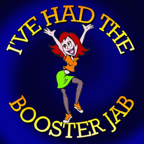 Cartoon Woman Jumping Had The Booster Jab GIF